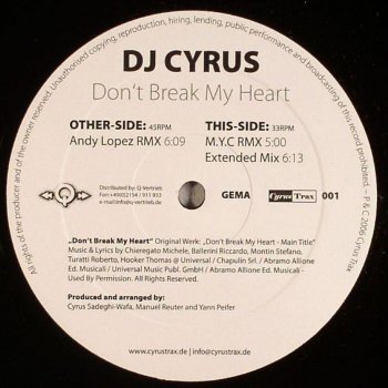 DJ Cyrus ドント・ブレイク・マイ・ハート (M.Y.Cリミックス)